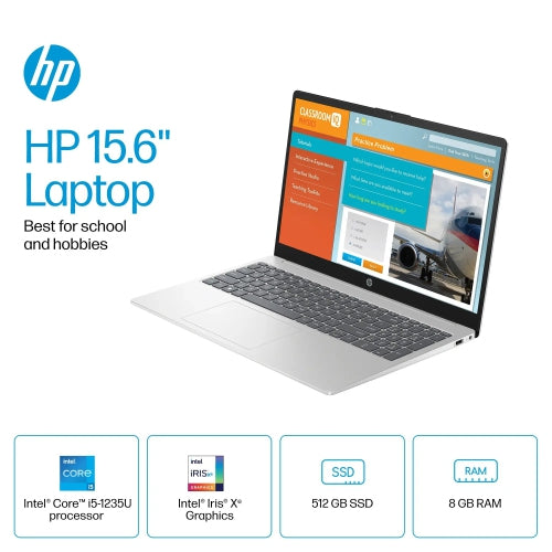 HP 15.6 Intel i5-1235u 4.4GHz, 16GB, 512GB SSD, Silver, Wi-Fi 6E - Intel Graphics - Windows 11 Home